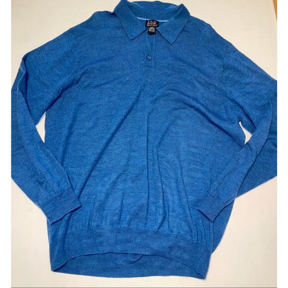 Jos A Bank Sweater Mens XXLarge Blue 100% Merino Wool Button Polo Travelers Casu - Picture 1 of 5